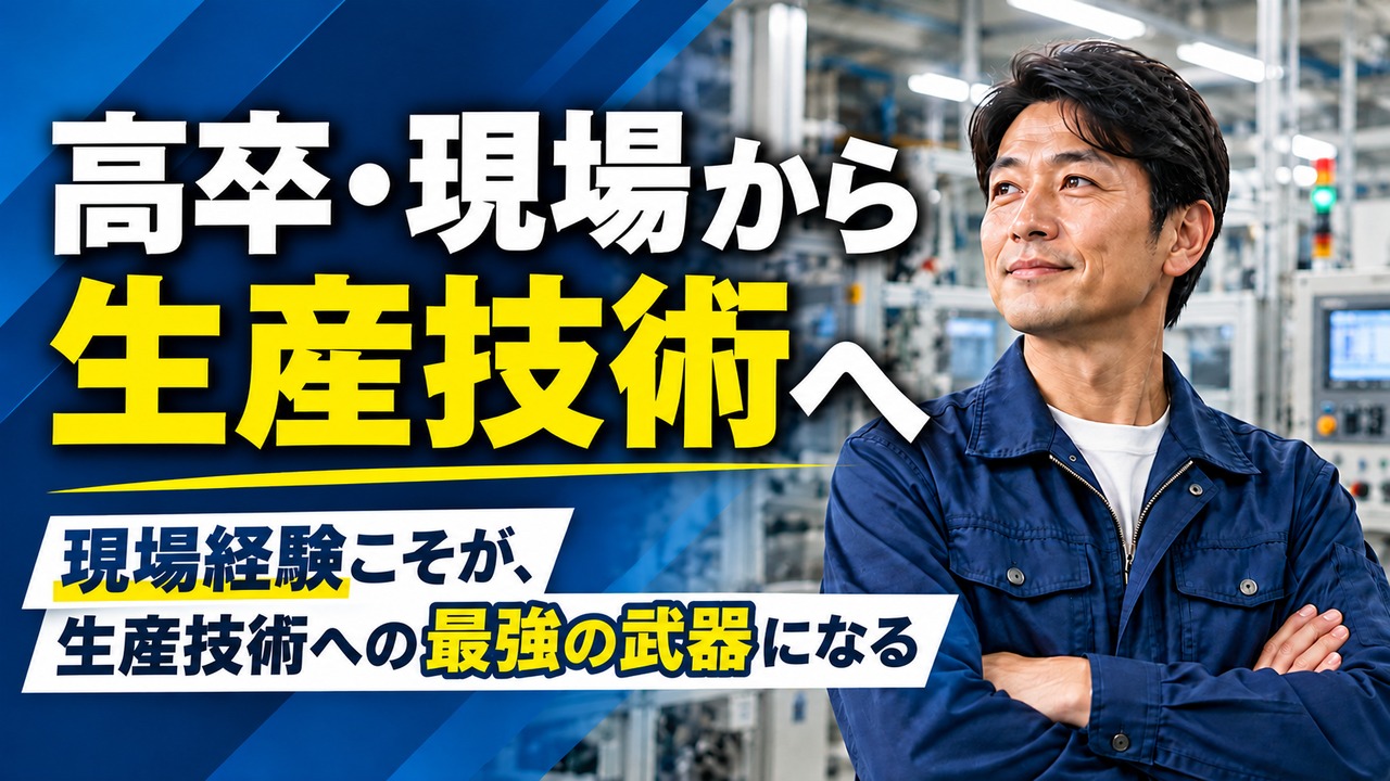 高卒・現場から生産技術職を目指し、現場経験が強みになることを表したアイキャッチ画像
