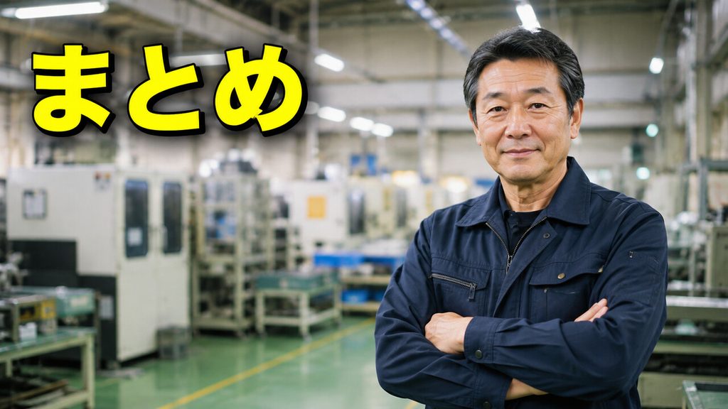工場内で腕を組む50代の製造業経験者