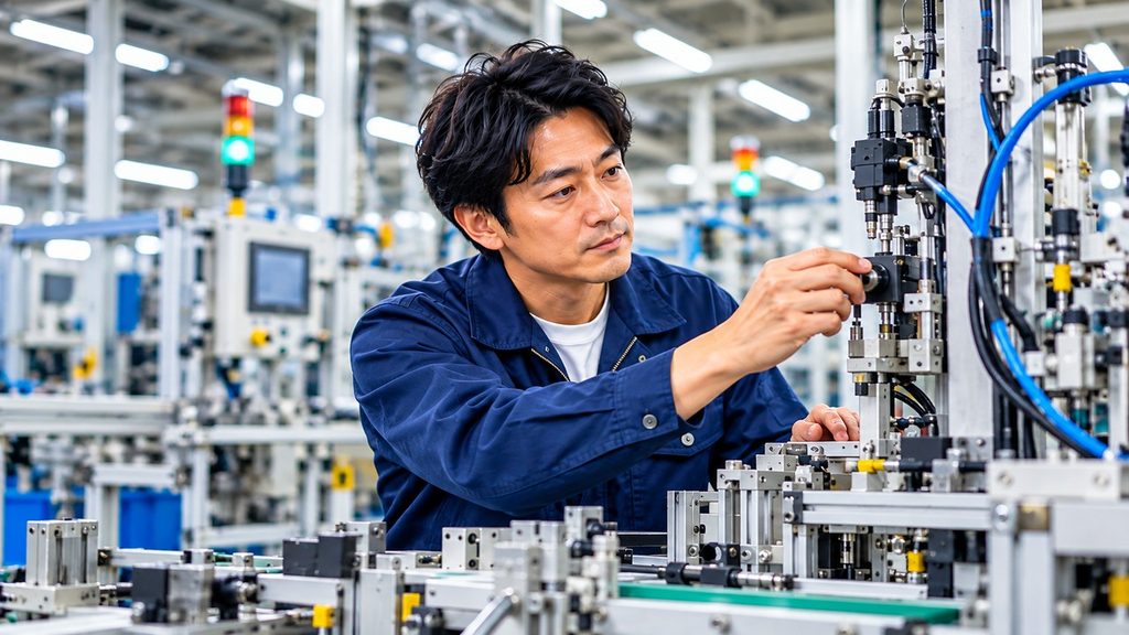 工場の製造設備を調整する生産技術エンジニア
